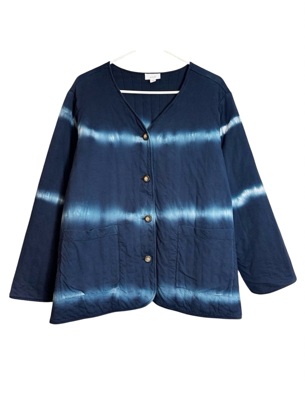 J. Jill Pure Jill Cotton Quilted Blue Tie Dye Button Front Jacket Boho Hippie